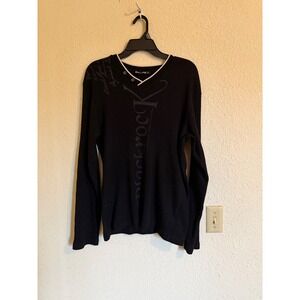 BlackRock Mens XXL Black Ribbed Sweater Long Sleeve V-Neck Graphic Shirt Y2K